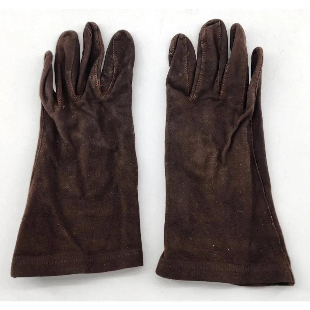 Vintage BACMO Women’s Size 6 3/4 Soft Suede Brown‎ Thin Unlined Gloves